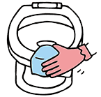 トイレ用除菌・洗浄・消臭剤をきれいなぞうきんにスプレーし、拭きます。